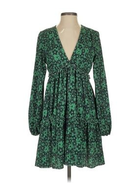 Zara Green Floral V-Neck Mini Dress